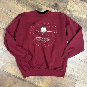 Vintage Morning Sun Doubke Collar “Let it Snow” Chickadee Sweatshirt, Size L
